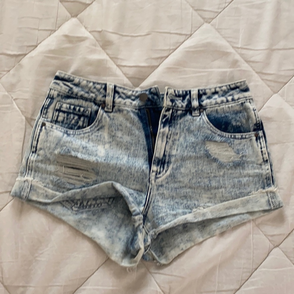 Acid wash, distressed jean shorts